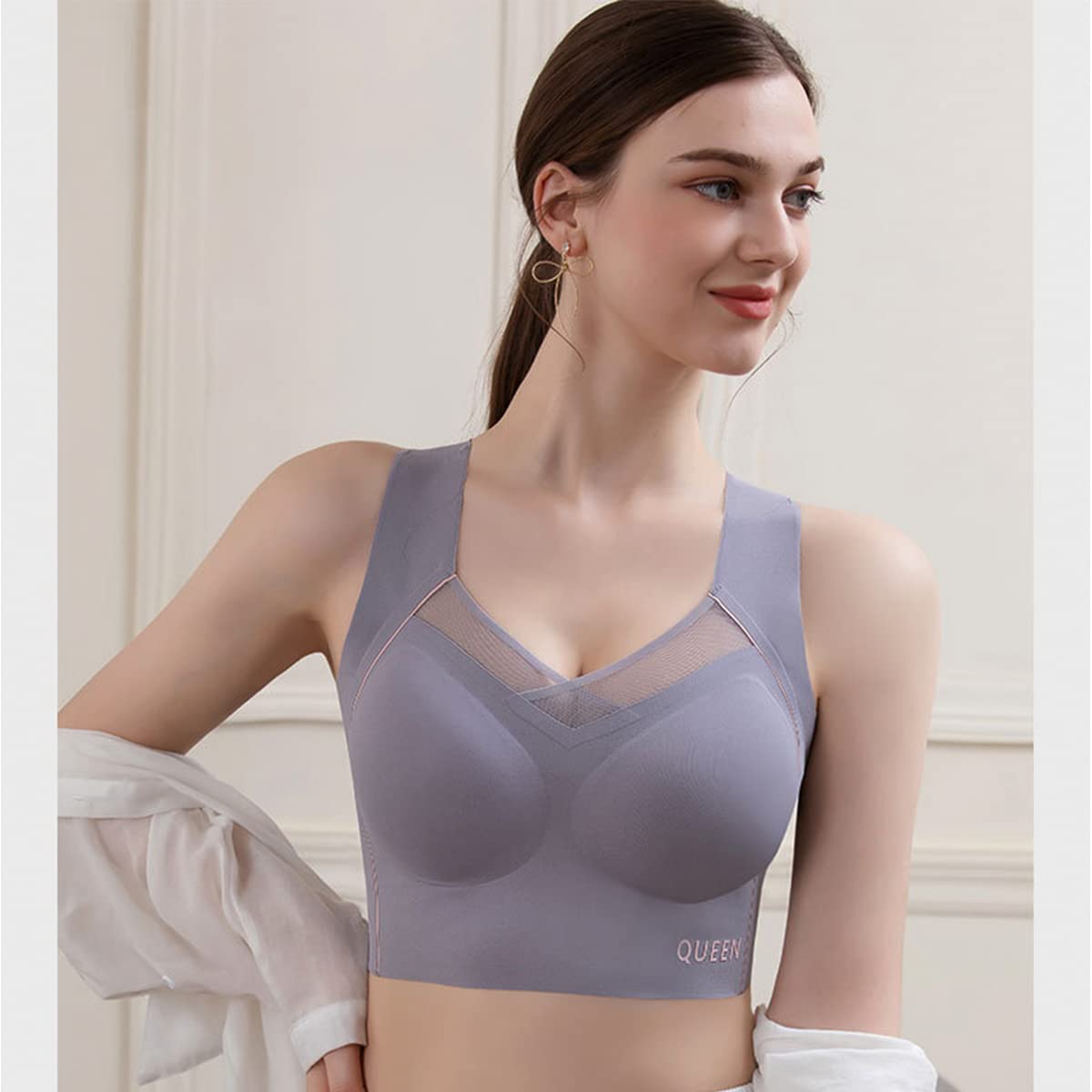 Wireless Full Coverage Support Bra with Cushioned Straps & Seamless Lift for All-Day Comfort