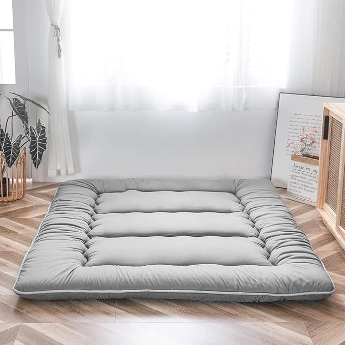 Japanese Floor Bed, 4 Inch Thick Futon Mattress, Foldable Tatami Sleeping Pad, Roll Up Floor Bed for Adults & Kids