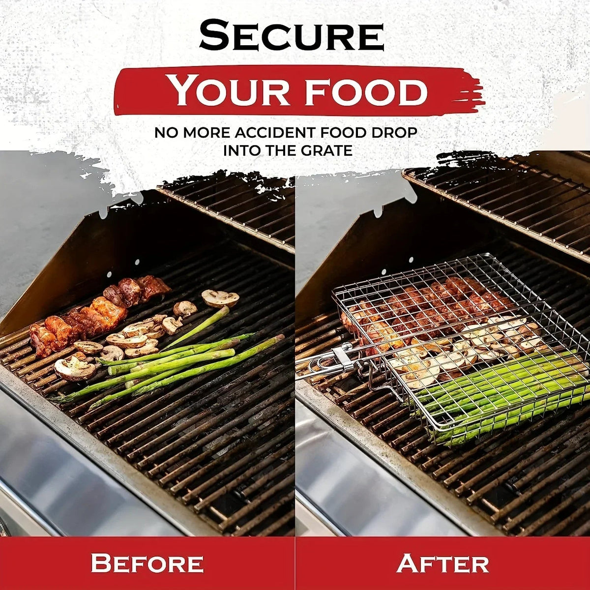 Cesta para verduras a la parrilla, cesta plegable para pescado con revestimiento antiadherente, accesorios de acero inoxidable para barbacoa