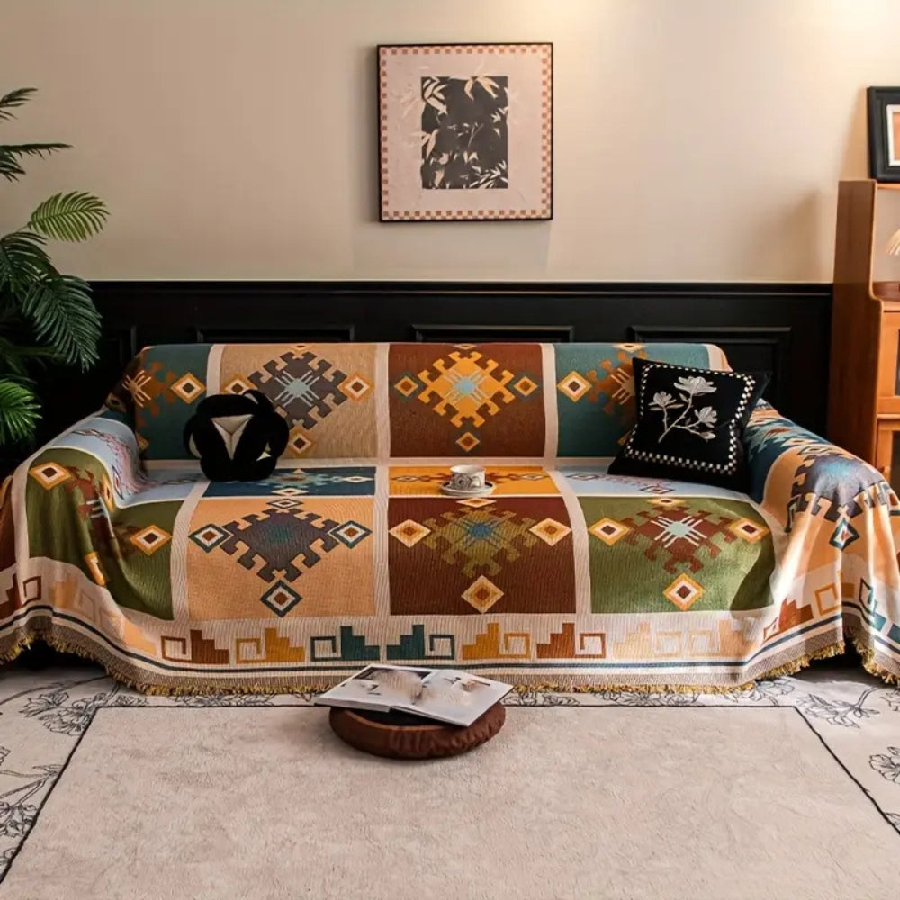 Grove Tribal Sofa Cover - Kilim Patchwork Throw, Anti-Slip Design