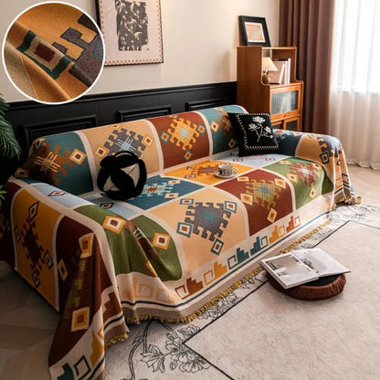 Grove Tribal Sofa Cover - Kilim Patchwork Throw, Anti-Slip Design