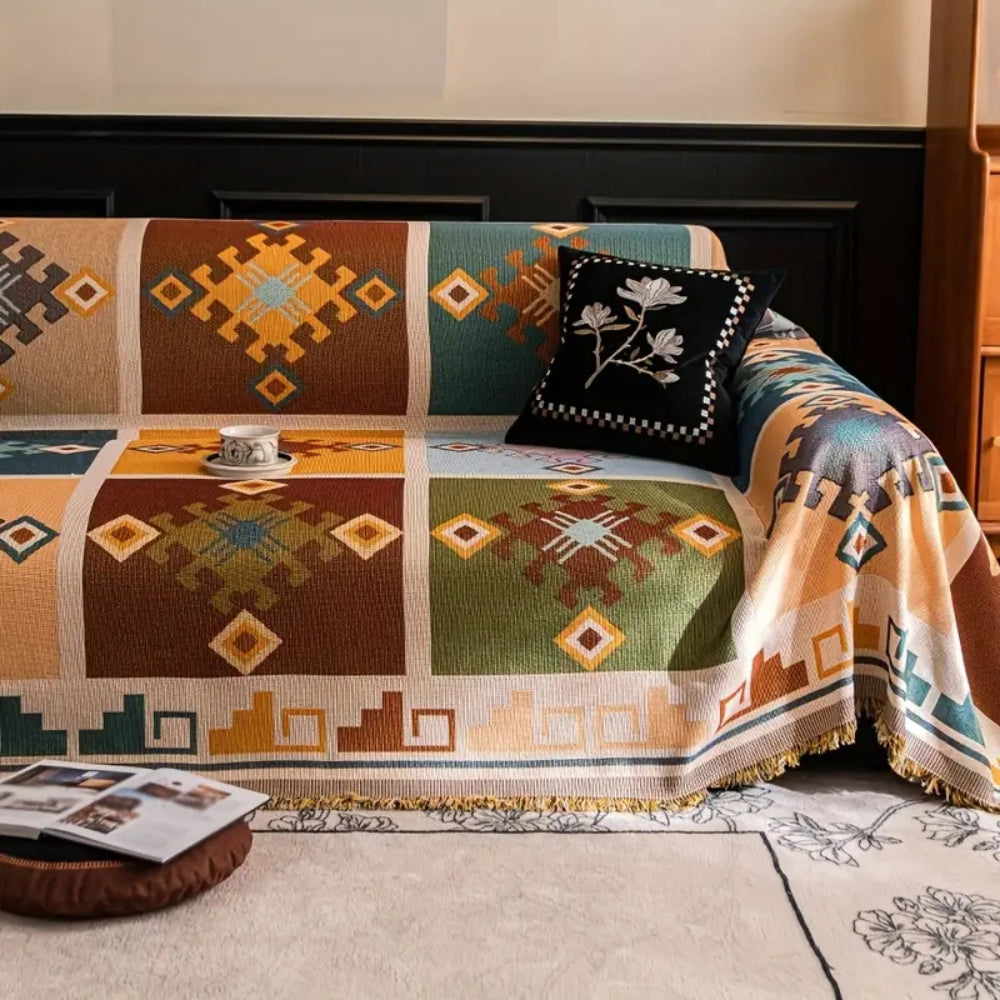 Grove Tribal Sofa Cover - Kilim Patchwork Throw, Anti-Slip Design