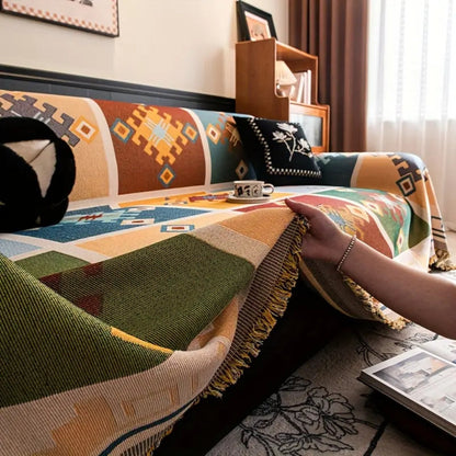 Grove Tribal Sofa Cover - Kilim Patchwork Throw, Anti-Slip Design
