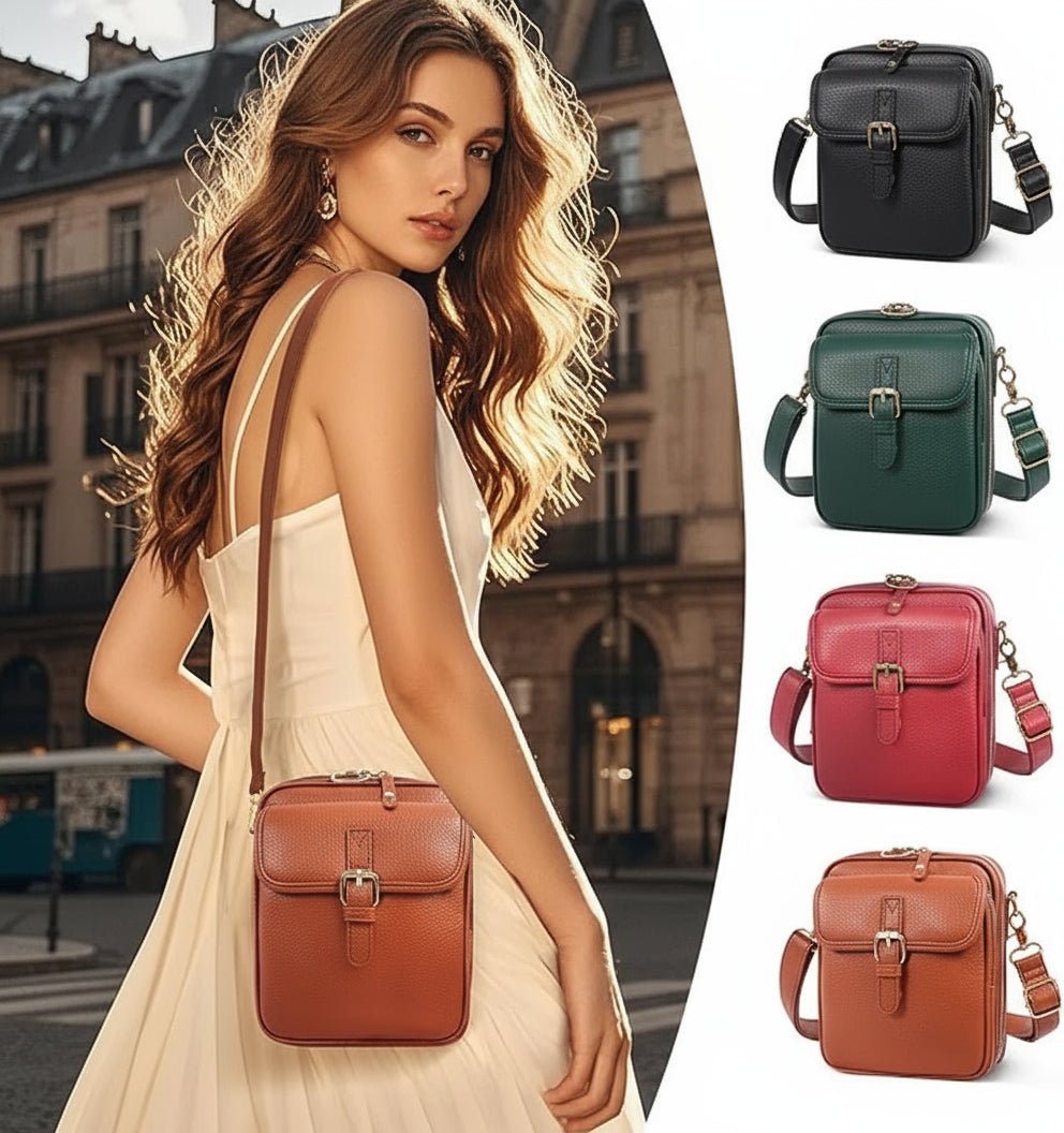 Square Leather Crossbody Purse with Secure Zipper Closure – Compact Shoulder Bag for Women, Daily Commute & Travel Organizer