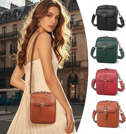 Square Leather Crossbody Purse with Secure Zipper Closure – Compact Shoulder Bag for Women, Daily Commute & Travel Organizer