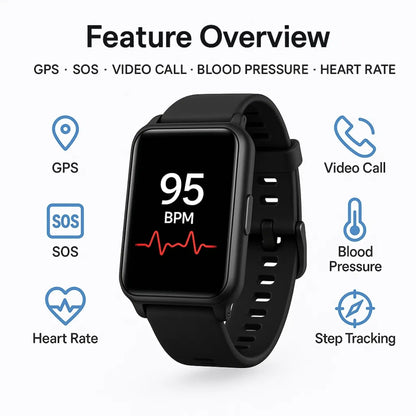 Smartwatch for Seniors with Fall Detection, Elderly Monitoring Device with SOS Call, GPS Tracking and Medical Alert