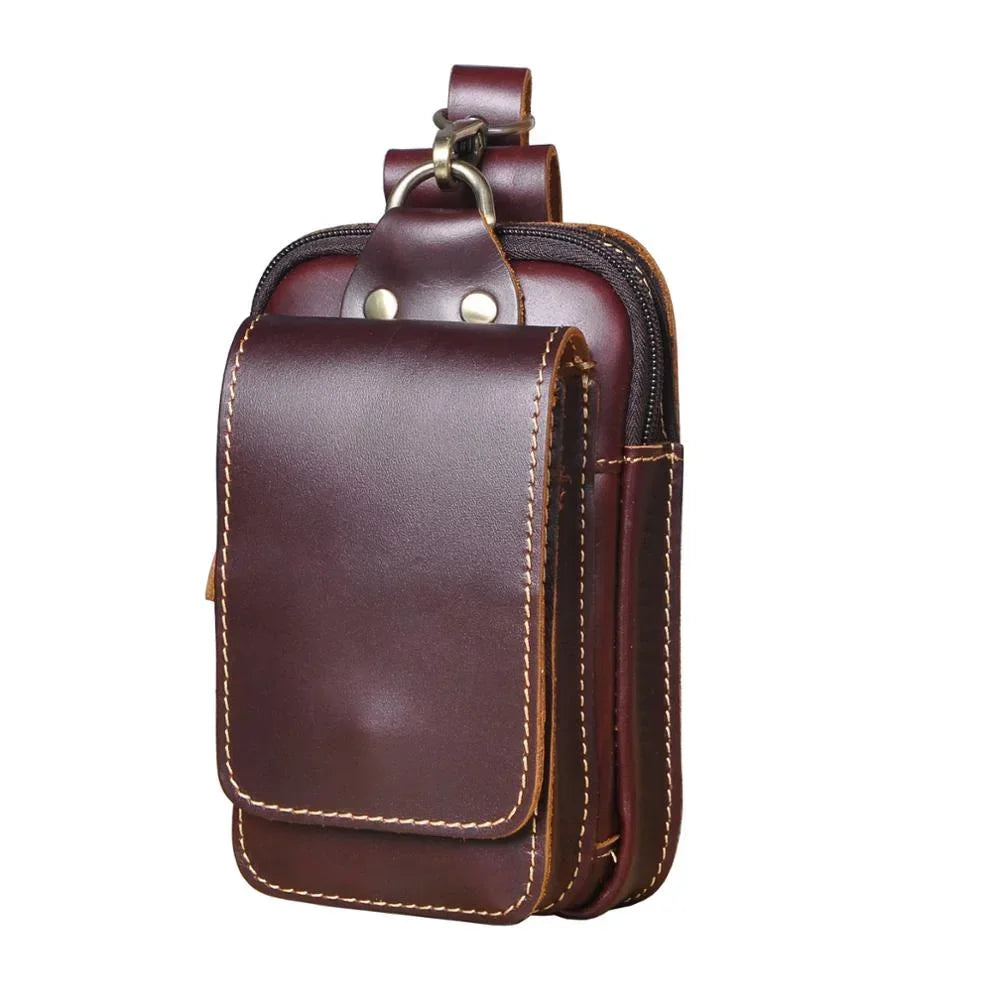 Men's Waist Belt Pouch – Genuine Cowhide Hip Pack with RF Shielding Lining for Phone & Essentials