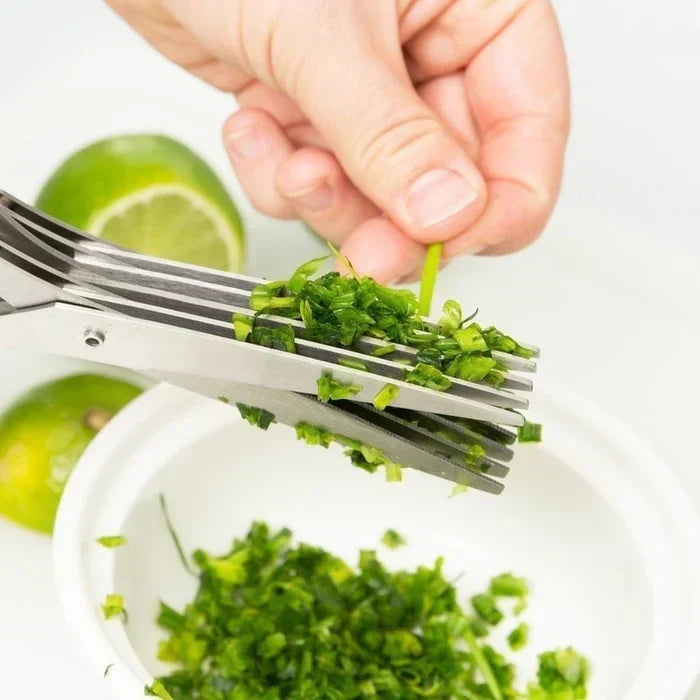 Multi-Blade Herb Shears Stainless Steel with Cleaning Comb for Lettuce Basil Parsley Chives | Kitchen Tool Food Prep Gadget Veggie Chopper