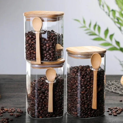 Glass Food Storage Jars with Bamboo Lids 8 Inch 3-Piece Airtight Canister Set for Pantry Organization Kitchen Countertop Dry Goods Container