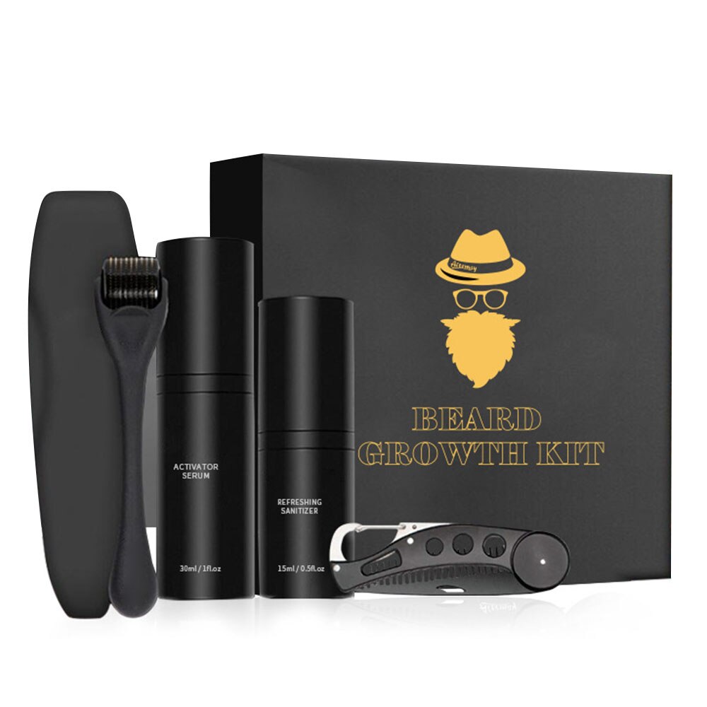 Facial Hair Growth System with Derma Roller & Natural Serum for Fuller Beard Development