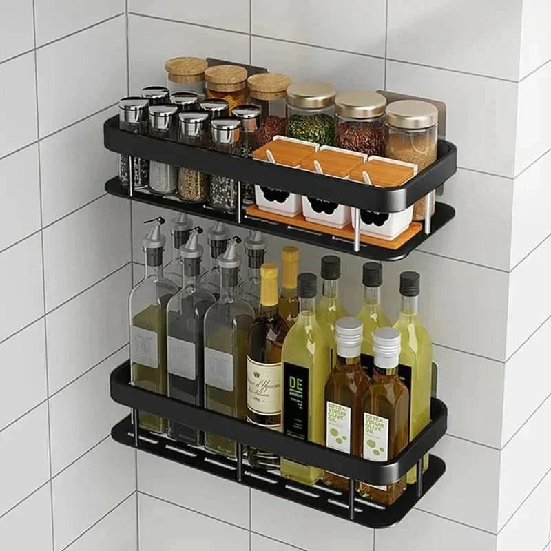 Wall Mount Adhesive Shower Caddy Corner Organizer – No-Drill Waterproof Storage Rack for Bathroom, Toilet & Sink – ABS & Steel in Black or S