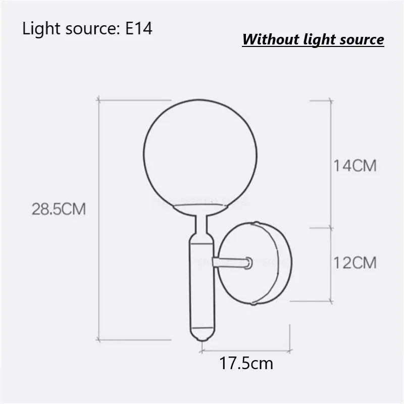 Globe Wall Sconce with 5.5-Inch Glass Shade Black and Gold Finish Bedroom Hallway Ambient Light E14 Socket Modern Minimalist Design for Entr