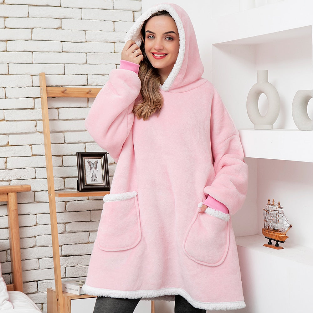 Oversized Wearable Blanket Hoodie with Pocket – Soft Fleece Throw for Couch & Bed – One Size Adults & Teens