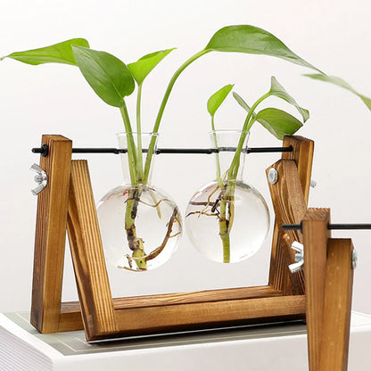 Wooden Hydroponic Vase Holder with Glass Tubes for Propagating Cuttings Tabletop Decor Station for Herbs Flowers Succulents Root Development