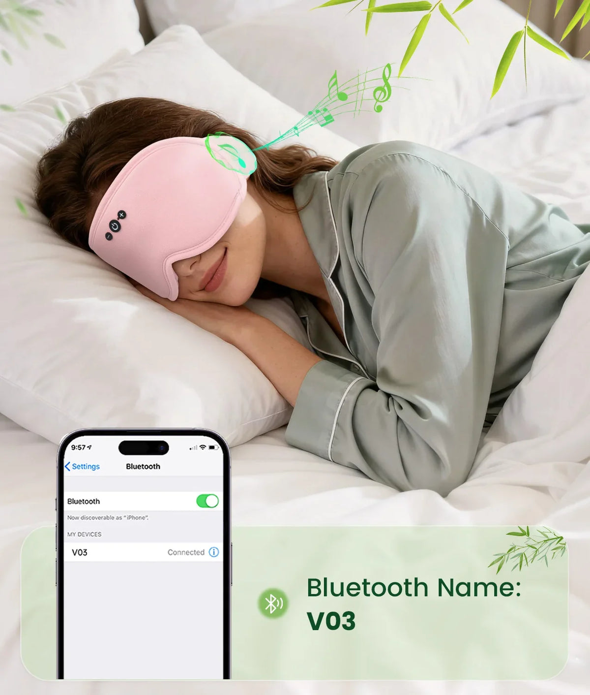 Serene Sleep | Bluetooth 5.4 3D Eye Mask with Zero Side Pressure | Breathable & Light Blocking for Ultimate Comfort