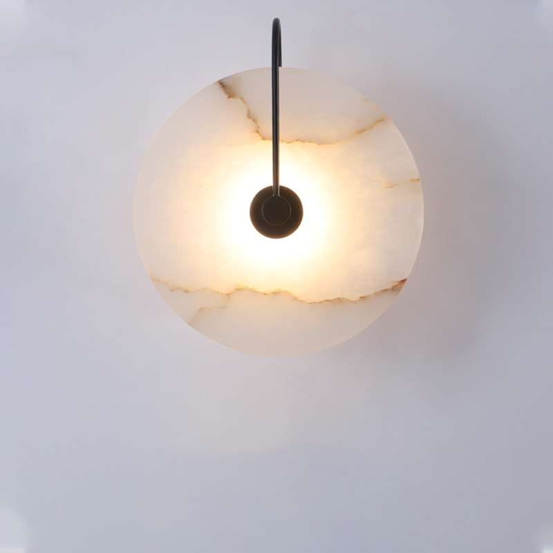 Circular Wall Sconce with Natural Stone & Energy-Efficient LED for Living Room, Bedroom, Hallway