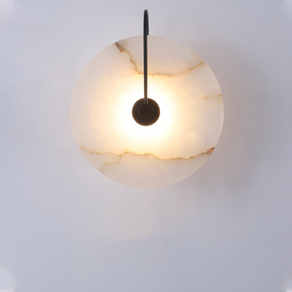 Circular Wall Sconce with Natural Stone & Energy-Efficient LED for Living Room, Bedroom, Hallway