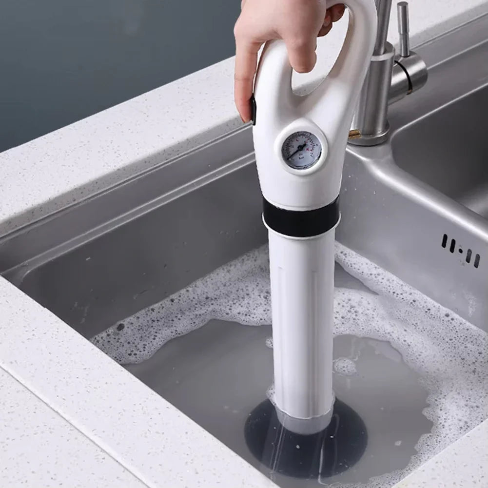 Pneumatic Drain Blaster Tool Kit for Sinks Toilets Tubs | Professional Pressure Pump Clog Remover System with 3 Nozzles | Unclogs Drains
