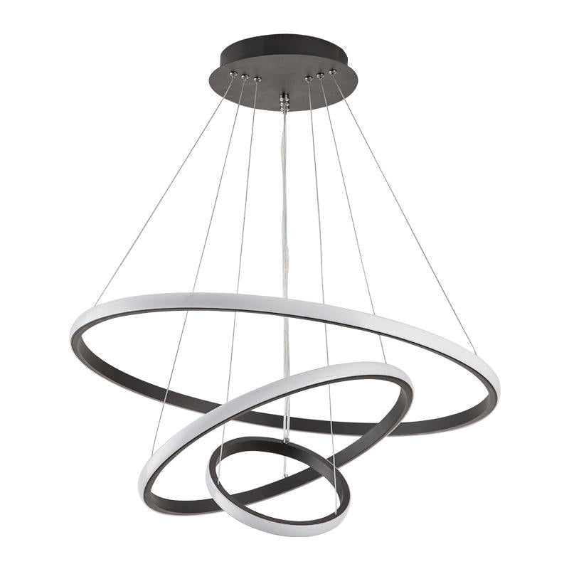 Triple-Ring LED Chandelier – Adjustable Dimmable Modern Ceiling Light – Black, Gold, White – 24x16x8 Inch Rings – Contemporary Hanging