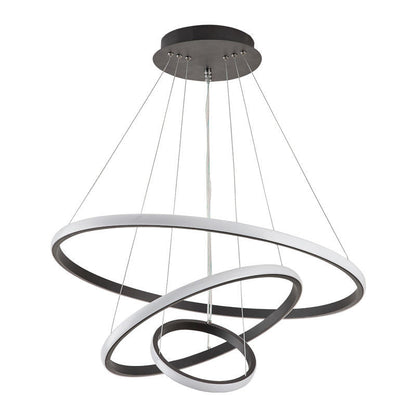Triple-Ring LED Chandelier – Adjustable Dimmable Modern Ceiling Light – Black, Gold, White – 24x16x8 Inch Rings – Contemporary Hanging