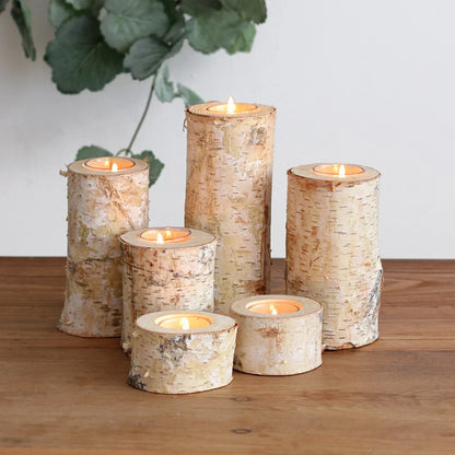 Natural Wood Tealight Holder Rustic Decorative Accent Glass Insert Candle Stand for Dining Table Living Room Mantle Home Decor Centerpiece