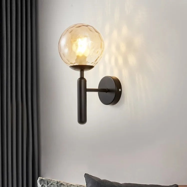 Globe Wall Sconce with 5.5-Inch Glass Shade Black and Gold Finish Bedroom Hallway Ambient Light E14 Socket Modern Minimalist Design for Entr