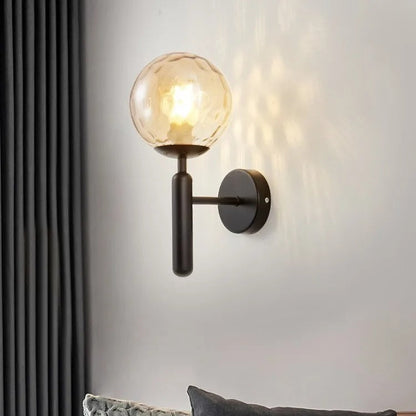 Globe Wall Sconce with 5.5-Inch Glass Shade Black and Gold Finish Bedroom Hallway Ambient Light E14 Socket Modern Minimalist Design for Entr