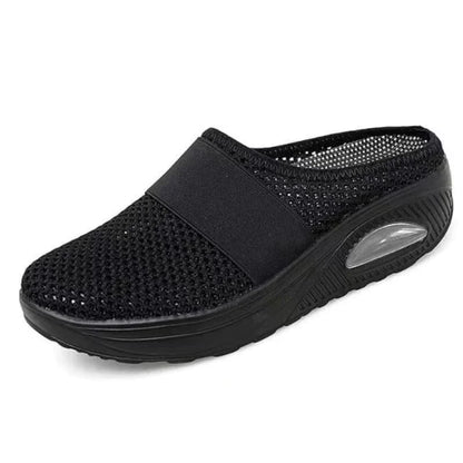 Cushioned Slip-On Walking Sneakers with Air Sole Technology for Women | Breathable Mesh Athletic Shoes for All-Day Standing and Comfort