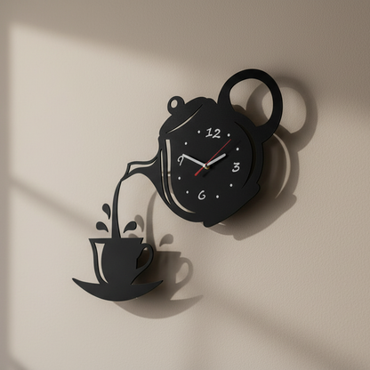 Reloj de pared tetera Marova: acrílico espejado 3D, diseño de cuarzo silencioso