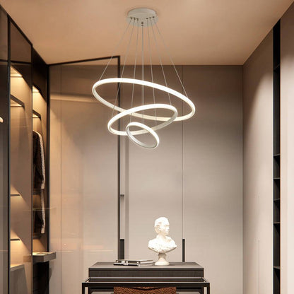 Triple-Ring LED Chandelier – Adjustable Dimmable Modern Ceiling Light – Black, Gold, White – 24x16x8 Inch Rings – Contemporary Hanging