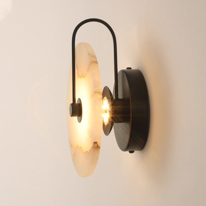Circular Wall Sconce with Natural Stone & Energy-Efficient LED for Living Room, Bedroom, Hallway