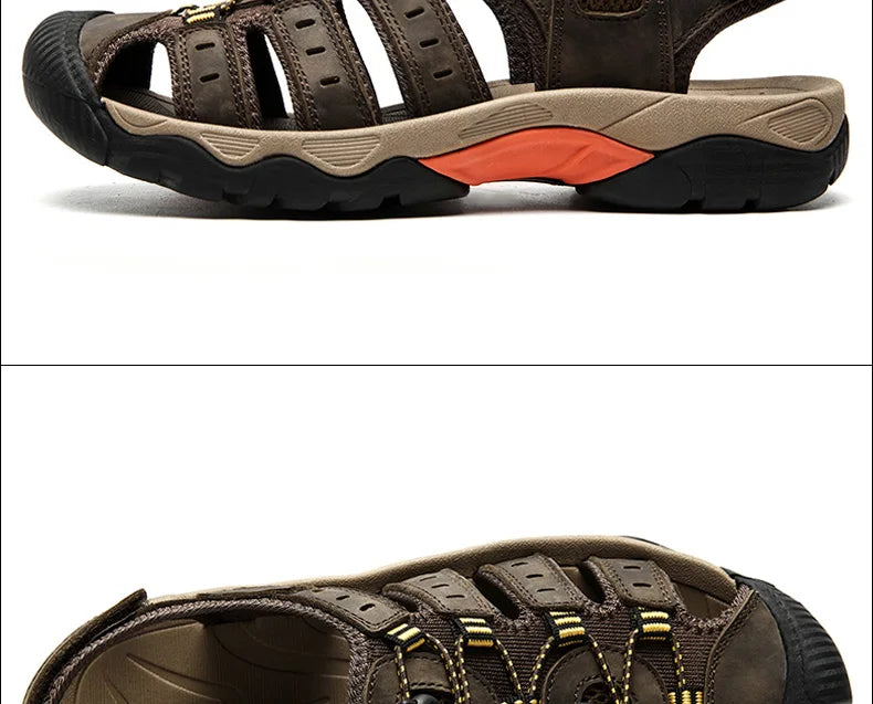 Sandalias para exteriores | Sandalias de senderismo de cuero genuino con correa elástica | Calzado casual cómodo para aventuras de verano