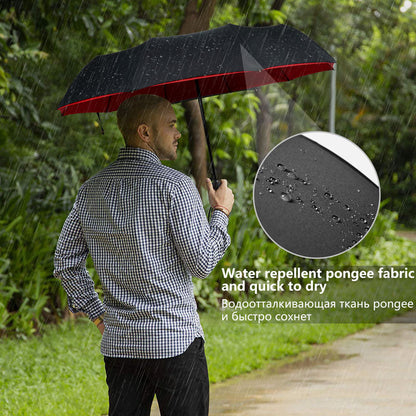 Reverse-Close Inverted Umbrella with Auto-Open Button – Wind-Resistant Double-Layer Canopy for Storm Protection – Hands-Free C-Handle