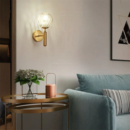 Globe Wall Sconce with 5.5-Inch Glass Shade Black and Gold Finish Bedroom Hallway Ambient Light E14 Socket Modern Minimalist Design for Entr