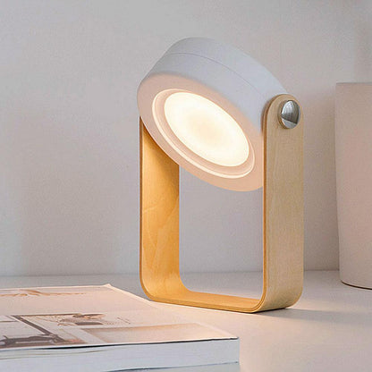 Cordless LED Nightstand Light 7.6 in Wood & White USB Rechargeable Portable Reading Lamp Dimmable Touch Control Modern Accent Lighting for B