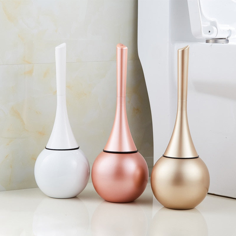 Freestanding Toilet Brush Holder Set 16 in Tall ABS Stainless Steel for Bathroom Cleaning Black Gold Finish Compact Space-Saving Design Gues