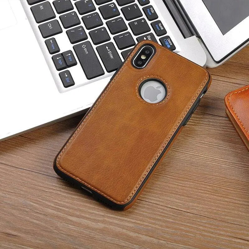 Vintage Leather iPhone Case | Precise Fit Shell for iPhone 6-XR with Raised Edges & Camera Protection | Grip-Enhanced Phone Cover