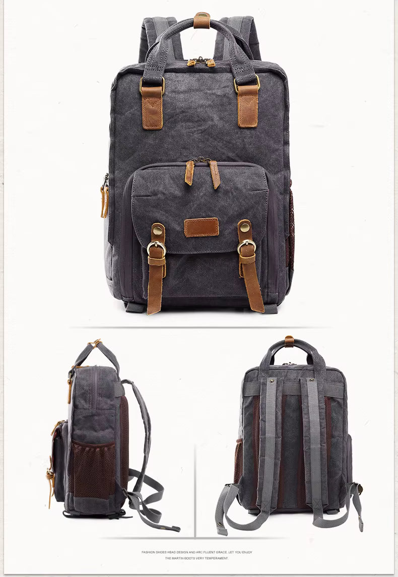 Water-Resistant Waxed Canvas Backpack for DSLR and 15-Inch Laptop