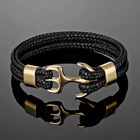 Pulsera de cuero elegante con diseño de ancla náutica para una moda única