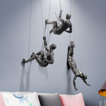 Escultura de pared de metal de un escalador, arte de pared de metal en 3D para decoración de sala de estar y oficina