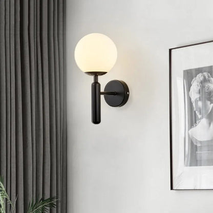 Globe Wall Sconce with 5.5-Inch Glass Shade Black and Gold Finish Bedroom Hallway Ambient Light E14 Socket Modern Minimalist Design for Entr