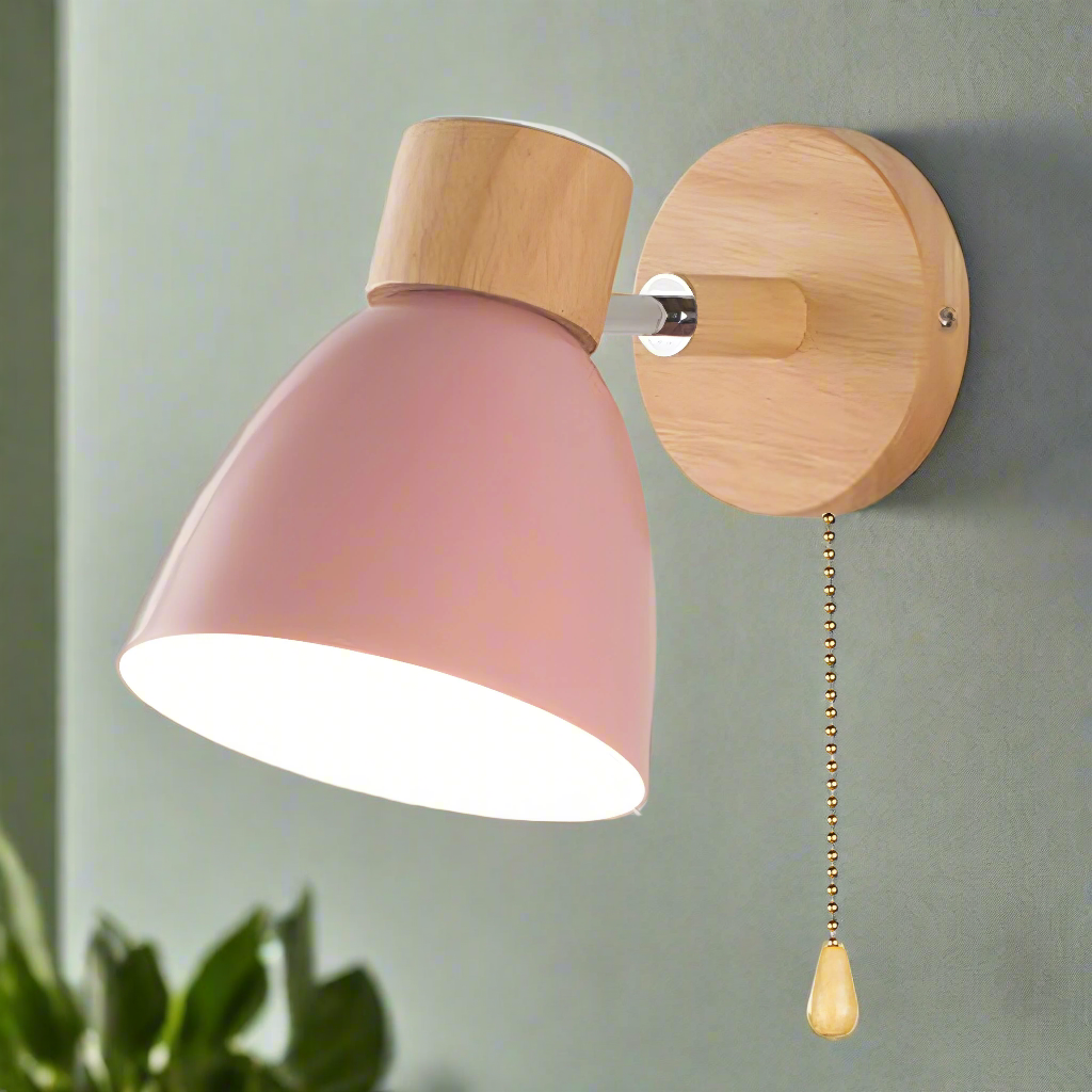 Wood and Metal Wall Sconce with Pull Chain Switch for Bedroom Living Room Hallway | Modern Farmhouse Wall Light Fixture E27 Socket