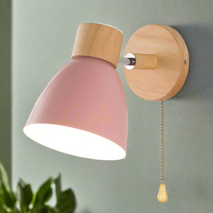 Wood and Metal Wall Sconce with Pull Chain Switch for Bedroom Living Room Hallway | Modern Farmhouse Wall Light Fixture E27 Socket