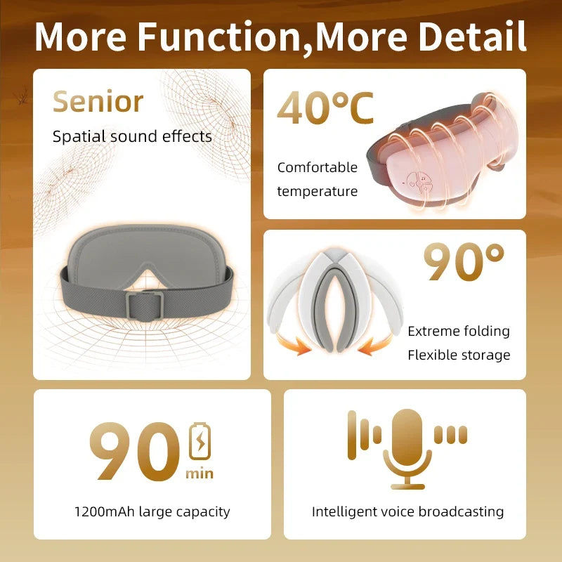Serie de relajación | Masajeador de ojos con terapia de calor y amasamiento de puntos de acupuntura | Diseño de cobertura total para alivio del estrés y confort
