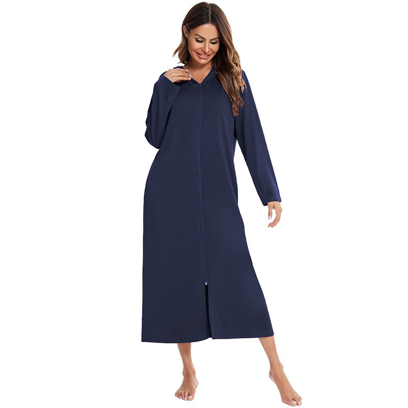 Zip-Front Hooded Bathrobe for Women – Soft Fleece Robe with Pockets & Full Zipper – Cozy Loungewear for Home, After Shower, Maternity