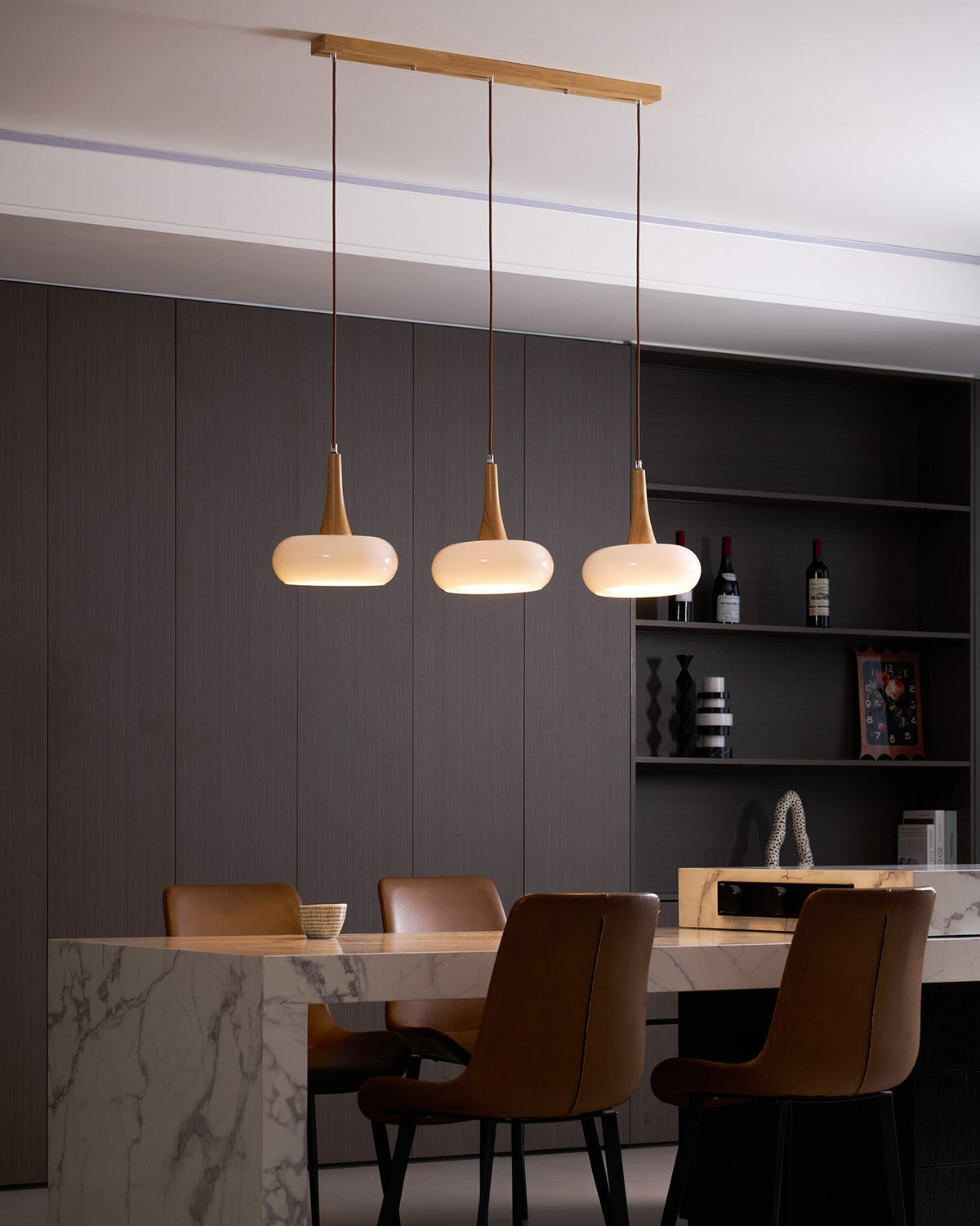 Hanging Light Fixture Metal Glass Wood Multi-Head Kitchen Island Dining Room Ceiling Lamp Indoor E26 E27 Socket Adjustable Wire Modern Home
