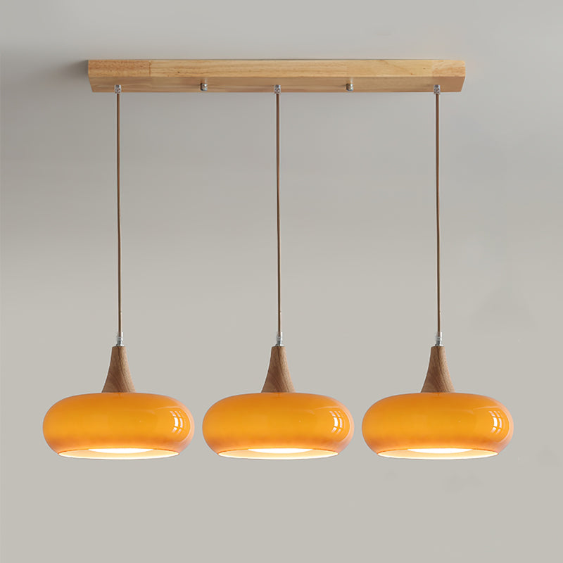 Glass Pendant Light with Wood Canopy & Metal Accents for Kitchen Dining Room Bedroom | Warm Ambient Hanging Ceiling Fixture E26 E27