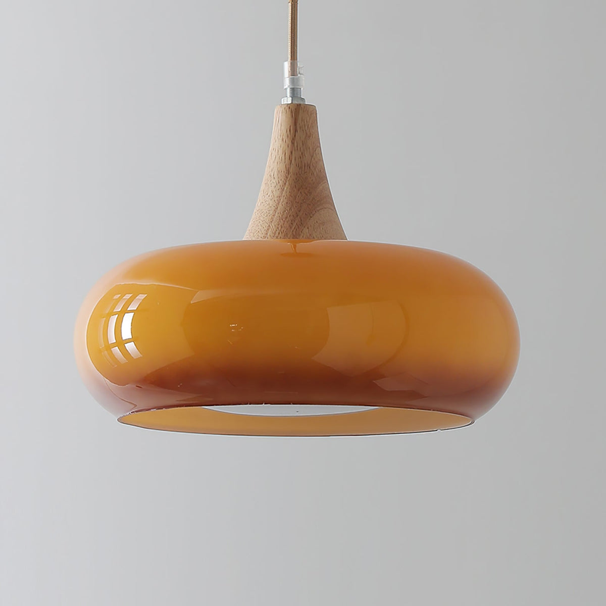 Wood & Amber Glass Pendant Light – Single, Double or Triple Head Design for Kitchen & Dining Room