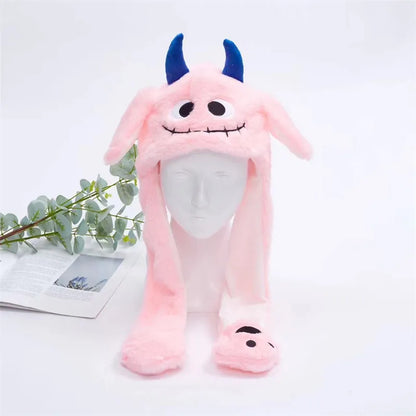 Plush Hat with Pop-Up Ears for Kids & Adults – Interactive Cosplay Beanie with Squeeze Paws | Fun Winter Accessory for Parties, Christmas