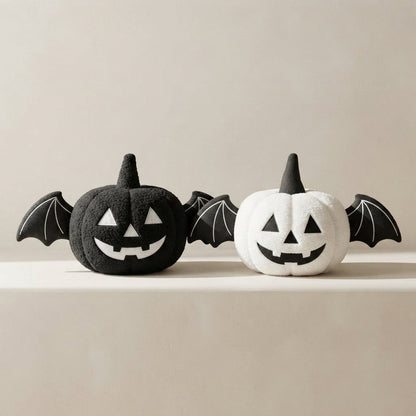 Hallowen Decorative Pillow - Plush Fleece, Black White Bat Wings